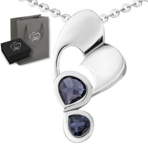 Limana Herzkette echte Edelsteine blau Iolith 925 Sterling Silber Kette mit Herz (inkl. Herz Geschenkdose und Tasche)