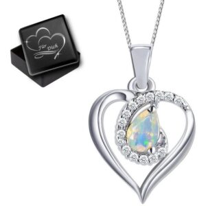 Limana Herzkette echter Edelstein Äthiopischer Opal Herz Kette mit Anhänger 925 Sterling Silber