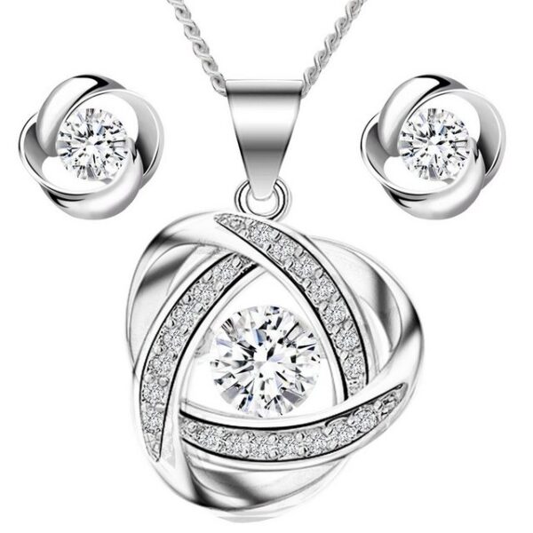 LÖB Ohrring und Ketten Set Damen Halskette Ohrringe Set Silber Zirkonia Ring Anhänger Schmuckset (Geschenke für Frauen Freundin Mutter Mama zum Geburtstag Muttertag Muttertagsgeschenk