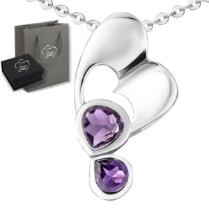 Limana Herzkette echte Edelsteine lila Amethyst 925 Sterling Silber Kette mit Herz (inkl. Herz Geschenkdose und Tasche)