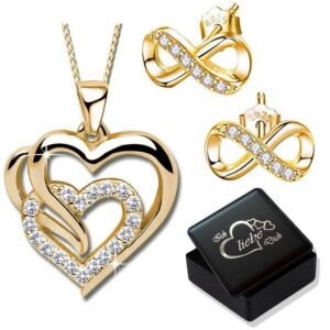 Limana Schmuckset Damen Halskette Herz-Kette mit Ohrringe Set gold Silber 925 für Frauen (inkl. Geschenkdose)