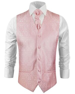 Paul Malone Anzugweste Herren Hochzeitsweste mit Plastron Set 2tlg barocke rosa (Set