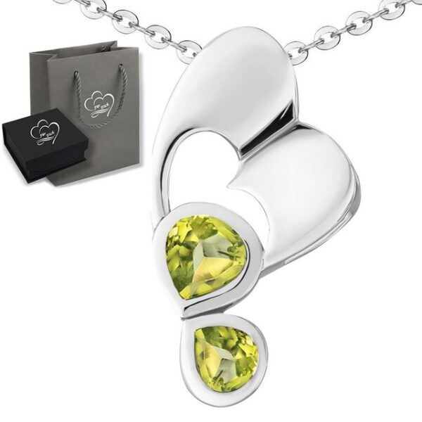 Limana Herzkette echte Edelsteine grüner Peridot 925 Sterling Silber Kette mit Herz (inkl. Herz Geschenkdose und Tasche)