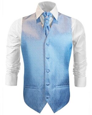 Paul Malone Anzugweste Herren Hochzeitsweste mit Plastron Set 2tlg weiß blau (Set