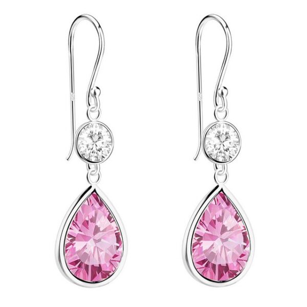 LÖB Paar Ohrhänger Damen Ohrringe Hängend 925 Silber Zirkonia Tropfen Anhänger Rosa Lang (Geschenke für Frauen Freundin Mutter Mama zum Geburtstag Muttertag Muttertagsgeschenk